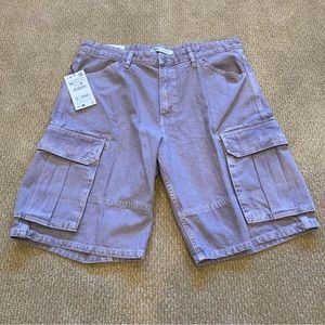 NWT Zara Men’s Cargo Shorts Purple Size 36 Baggy Skater Casual Comfortable
